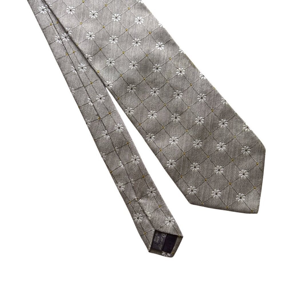 Ermenegildo Zegna Silk Floral Grid Print Tie Mens Classic Work Beige Italy Luxe